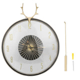 Round Wall Clock Hanging Brass Antlers Pendulum Clock Timepiece Decoration for Office Bedroom