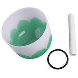 Crystal Singing Bowl Color Flower Pattern Matte Quartz Singing Bowl for Sound Healing Meditation Green F Note