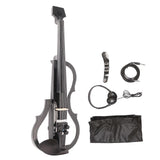 4/4 Electric Silent Violin Built in Pickup Carbon Fiber Maple Wood Mute Violin for Adults and Beginners Black