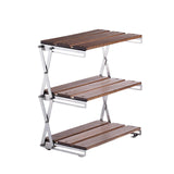 (Mahogany color) Folding Metal Aluminum Alloy Storage Rack Folding Shelf Storage Display Rack Desktop Storage Rack Camping Storage Rack  Mahogany color