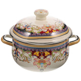 Vintage Enamel Stockpot Traditional Cooking Pot Double Handle Stew Pot Household Soup Pot with Lid