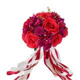 Wedding Bridal Bouquet Artificial Rose Fake Chrysanthemum Orchid Holding Flowers with Long Ribbon Party Decoration
