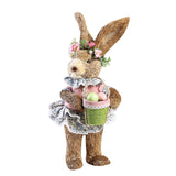 Easter Lifelike Rabbit Ornament Artificial Straw Bunny with Egg Standing for Dol