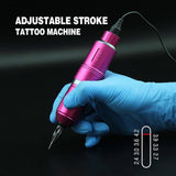 (Red) Adjustable Stroke Rotary Tattoo Pen Machine - CNC Craft, Coreless Motor, RCA Interface
