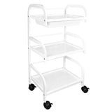 Meal Frame Rolling Trolley Cart with 3Tiers and 1 Drawer  White Glass Top