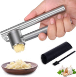 Stainless Steel Garlic Crusher And Peeler Set, Removable, Rust Resistant Garlic Chopper Designed To Extract More Garlic Paste (long Handle Garlic Crus