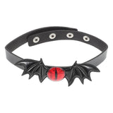 Punk Style Bat Charm PU Choker Necklace  Halloween Party Devil Eyes Collar Necklace for Women Men Bat Wing Clavicle Necklace