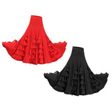 2xWomen Flamenco Ballroom Waltz Dance Long Swing Latin Dance Dress Black+Red