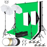 (EU Plug) PULUZ LED Light Studio Softbox Photography Kit with Background & Reflective & Tripod Mount & Sandbags