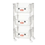 Plastic Kids Toy Storage Organizer Multi Layer Storage Rack Plastic Rolling Cart Transparent Movable Baby Bookshelf Pink Pig Nose 3 Tier 36x26x76.5cm