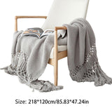 (Gray) Nordic Sofa Chunky Knitted Throw Blanket with Tassels Stylish Hand-Knit Hollow Out Solid Color Air Conditioning Shawl Cover Photo Props for Bed Chair