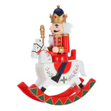 Wooden Nutcracker Rocking Horse, Traditional Soldier Figurine Christmas Nutcracker Horses Ornaments for Xmas Festive Shelf Tabletop Party Decorations