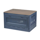 (Navy blue wood top) Foldable Outdoor Storage Chest Versatile Outdoor Activity Storage Bin Large Capacity for Camping Essential