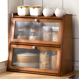 Bamboo Spice Condiment Organizer with Door Waterproof Bamboo Countertop Storage Cabinet for Home Brown 3 Layer 40x28x50cm
