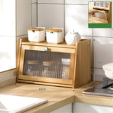 Bamboo Spice Condiment Organizer with Door Waterproof Bamboo Countertop Storage Cabinet for Home Wood Color 2 Layer 40x25x27cm
