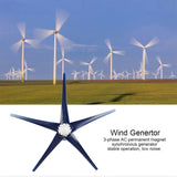 200W Wind Turbines Generator 5 Blades 12m/s Low Nosie Power Supply for Boats Mobile HomesBlue 12V