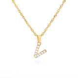 (V) Gold Zircon Letter Pendant Stainless Steel Chain 18k Gold Plated 26 Letter Necklacea