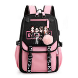 Kpop Backpack Lisa Rose JISOO Jennie Shouler Bag Messenger Bag Fashion USB Charging Backpack (pink 2)