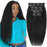 Kinky Straight Clip in Hair Extensions Real Human Hair for Black Women 8Pcs