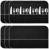 6 Pack Silver Fabric Felt Cutlery Organizer Tarnish Proof Silver Protective Bags Placemat Roll with White Ribbon for Kitchen Cutlery
