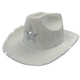 Cowboy Hat Elegant Cowboy Hat for Music Festival Adult Unisex Party Cowgirl Hat Glittering Powder Panamas Hat