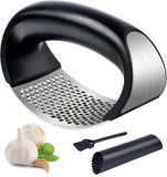 Garlic Press, Silicone Garlic Tube Cleaner And Peeler, Easy To Press And Clean, Dishwasher Safe (three Piece Set (304;, Bag))