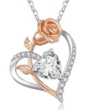 Rose Heart Necklaces 925 Sterling Silver Birthstone Pendant Gift for Her