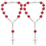 Car Rosary for Rearview Mirror Cross Pendant Auto Decors Hanging Accessories Women Men 2pcs Red Catholic Rosary Beads Metal
