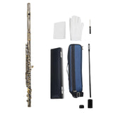 (blue) Flute Instrument with Cleaning Kits, Carrying Case, Gloves, Tuning Rod C Flutes Closed Hole 16 Key Flute for Starter  blue