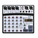 6 Channel Audio Mixer Portable Mixing Console USB Interface Sound Card with 99- 48V Phantom Power EU Plug