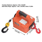 Electric Hoist Portable Power Electric Winch Crane with Remote Control 500KG Capacity 7.6M Maximum L
