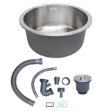 Kitchen Sink 304 Stainless Steel Round Single Bowl Bar Sink for Vegetable Fruit Washing Dishwashing 42cm Brushed