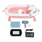 Collapsible Baby Bathtub Foldable Toddler Bath Cushioh Pad Lying Bathing Tub Home Use With Dinosaur Cushion T Shaped Mesh Pink