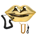 Electroplating Golden Lip Shaped Telephone Home Landline Phone Mouth Telephone Desktop Fixed Wired Phone for Home Office Hotel