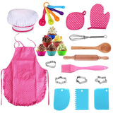 26PCS Mini Kitchen Toy Kid Play House Tools Baking Set Egg Beater Measuring Spoon Cutting Board Apron Set Girl Christmas Gift