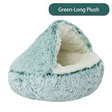 New 2 In 1 Hooded Cave Winter Warm Cat Dog Bed Round Soft Long Plush Dog House Bed For Small Dogs Kennel Cats Pet Nest