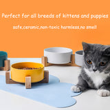 Ceramic Dog Bowl Cat Food Water Bowls with Wood Stand No Spill Large Feeder Dish for Dogs Cats Feeding Puppy Bowls Pet Supplies