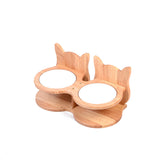 Pets Ceramic Double Bowl Dog Cat Food Water Feeder Stand Raised Ceramic Dish Bowl Wooden Dining Table Pet Supplies