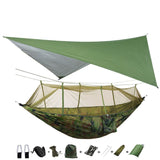 Outdoor Mosquito Net Parachute Portable Camping Hammock with Rain Fly Tarp,Nylon Hammocks Camping Hanging Sleeping Bed Swing