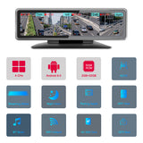 Dash Cam 4G Android 9.0 Car DVR 12" Full Touch 360 Panoramic Camera Rear View Mirror 4CHs WiFi ADAS GPS Navigation Bluetooth