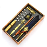 2 Colors Antique Feather Dip Pen Kit Retro Wooden Dip Pen Set Classic Wax Seal Stamp Kit for Calligraphy Art Words Gifts