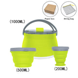 4pcs Silicone Folding Kettle Portable Field Camping Open Fire Coffee Tea Cassette Cooker Outdoor Camping Hiking Tableware Pot