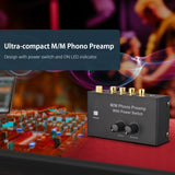 M/M Phono Preamp with Power Switch Preamplifier with Level &amp; Volume Control RCA Input &amp; Output 1/4 Inch TRS Output Interface