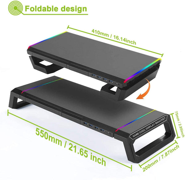Monitor Stand Riser Foldable, RGB Computer Monitor Riser with 4Pcs USB ...