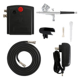 12V Mini NT-19 Dual-Action Airbrush Compressor Kit 0.3mm Airbrush Spray Gun for Nail Airbrush Model Cake Car Fish Shoes Painting