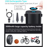 HOT-Rechargeable Air Compressor 3000Mah, Mini Portable Tire Inflator Electric Tire Air Pump, Lcd Display Led Light, For Cars