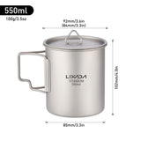 Lixada 450ml/550ml Lightweight Titanium Water Cup with Lid Coffee Cup Mug Tea Cup with Foldable Handles for Camping Backpacking