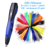 Original Model 3D Pen With 20 Color ABS Filament Plastic 3 D Printing Pens Creative Toy Birthday Gift For Kids Design Drawing