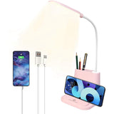 LED Desk Lamp with Pen Holder & Phone Stand, Desk Light,Table Lamp with USB Port,Press Control for Bedroom Reading