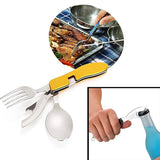 4 In 1 Outdoor Tableware Set Camping Cooking Supplies Stainless Steel Spoon Folding Pocket Kits Home Picnic Hiking Travel Tools